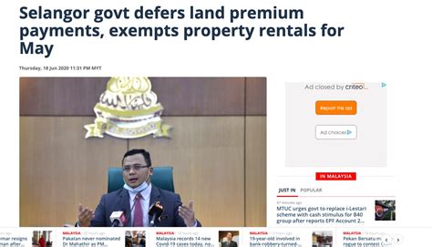 Malaysian tabloid published daily from balai berita 31, jalan riong. Malay Mail : Selangor govt defers land premium payments ...