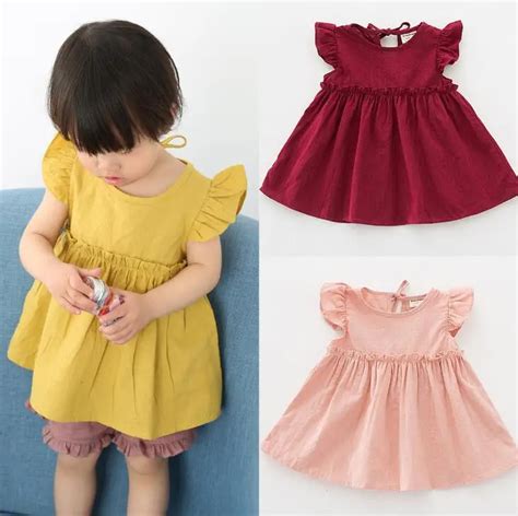 Wholesale 2018 Summer New Baby Girls Dress Floral Solid Kids Dresses