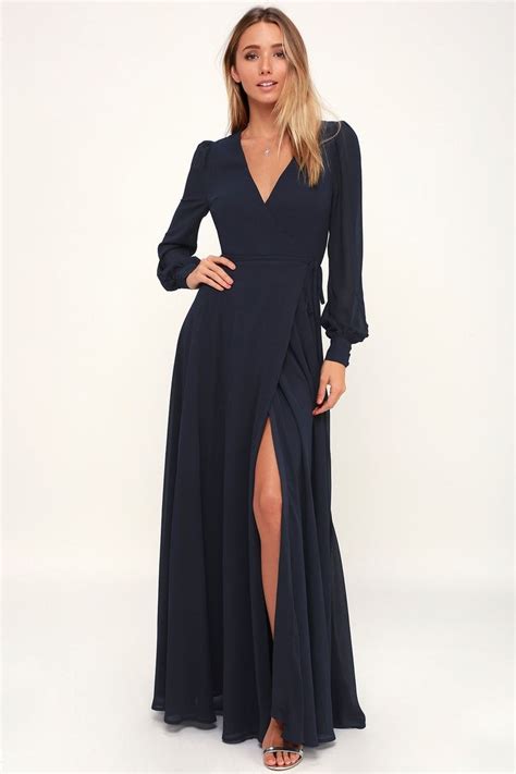 Glam Blue Dress Maxi Dress Wrap Dress Long Sleeve Dress Wrap