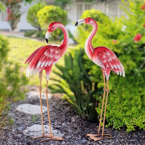 Buy Natelf Pink Flamingo Yard Decorations Metal Garden Statues And