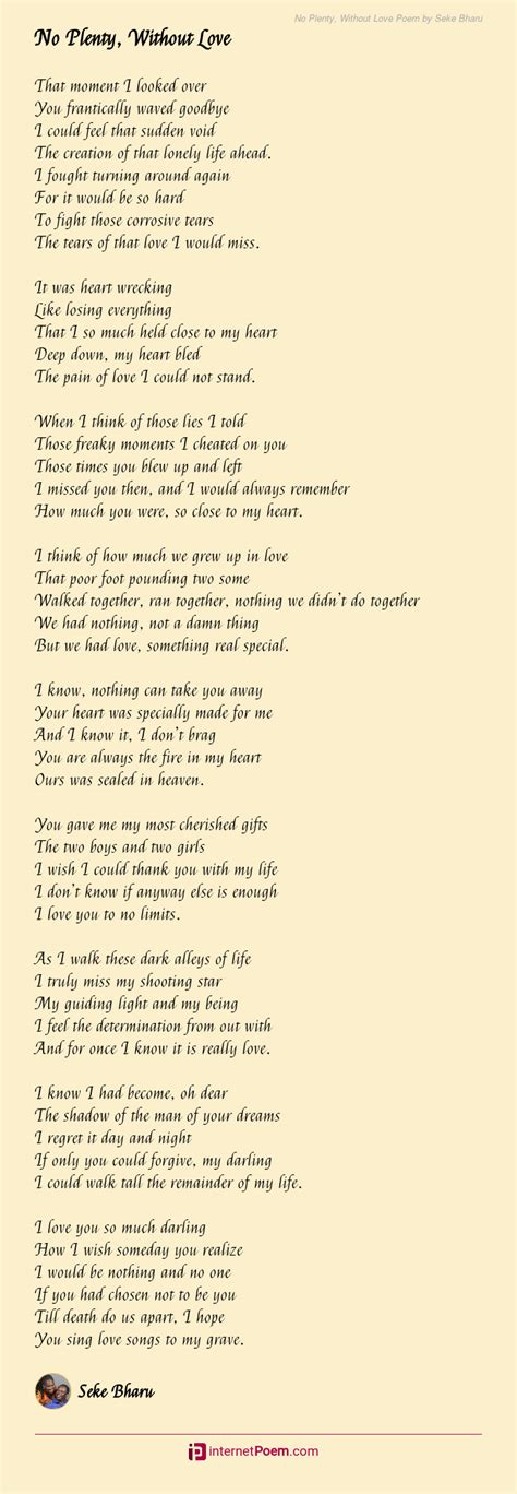 No Plenty Without Love Poem By Seke Bharu
