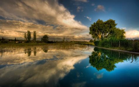 Water Clouds Landscapes Trees Reflections Wallpaper 1920x1200 17636