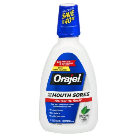 Orajel Antiseptic Rinse Mouth Sores Soothing Mint Rinse