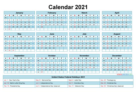 2021 Calendar With Holidays Printable 9 Templates