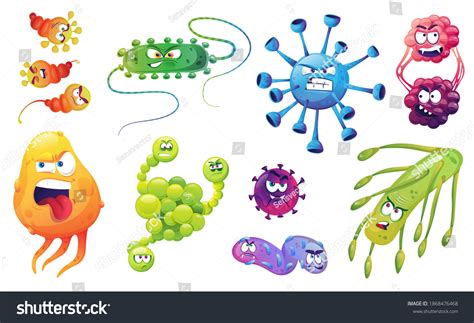 Set Angry Bacteria Microbes Germs Isolated Stock Vector Royalty Free