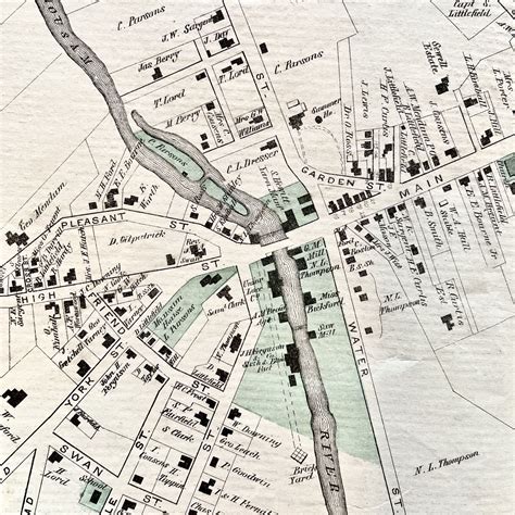 1872 Hand Colored Street Map Of Kennebunk Maine W Building Footprints