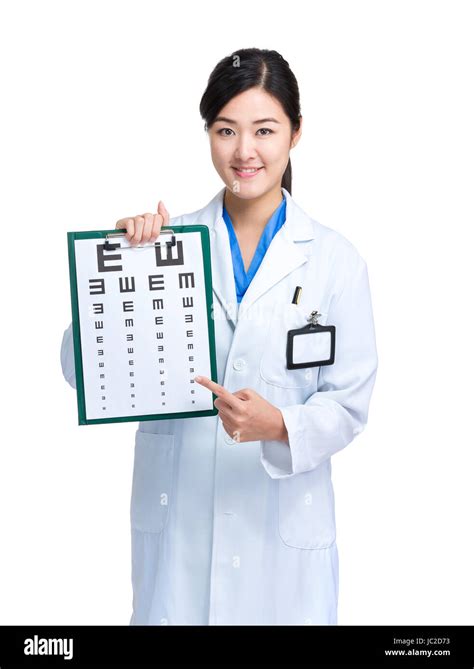 Asian Female Optometrist Show Eye Chart Stock Photo Alamy