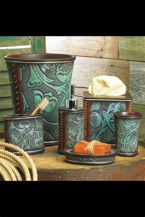 There are plenty of different styles to decorate the bathroom, but the current trend in bathroom decor is the rustic interior ideas and they are becoming more and more popular. Western Decor Floral Tooled - Turquoise Bathroom Accessory ...
