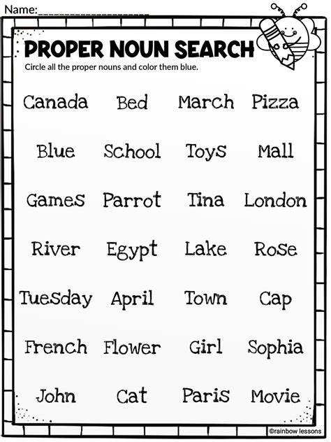 Proper And Common Nouns Worksheet Grade 4