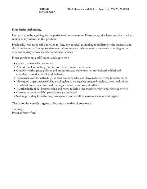 Peer Counselor Cover Letter Velvet Jobs