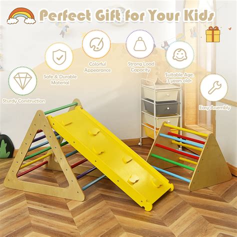 Buy Gymax Kids Triangle Climber With Ramp Wooden Children Triangle