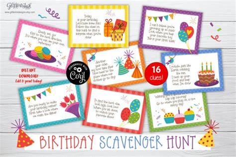 Birthday Scavenger Hunt For Kids Birthday Party Treasure Hunt Clues