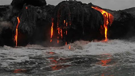 Lava Flowing Into The Water Stock Footage Video 1646347 Shutterstock