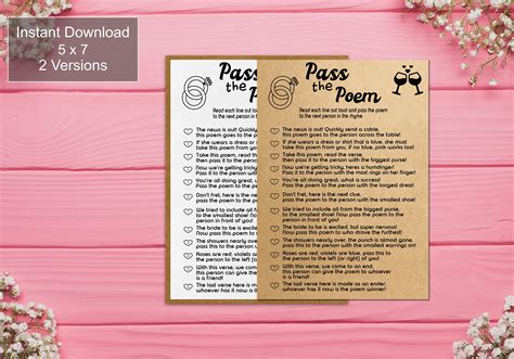 Pass The Poem Bridal Shower Game Rustic Bridal Shower Games Pass The