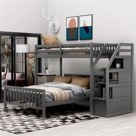 modernluxe twin over full bunk bed loft bed with staircase storage guard rails