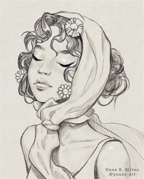 Flower Girl Pencil Drawing Drawing