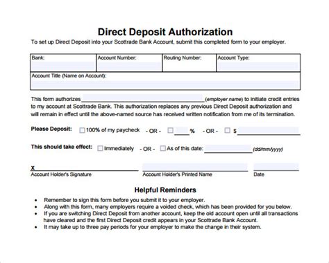 Free Direct Deposit Authorization Form Pdf Word Eform