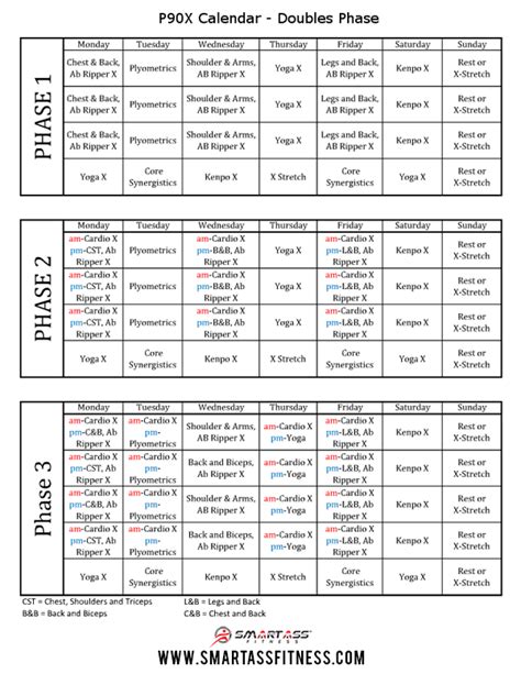 P90x Workout Schedule Printable