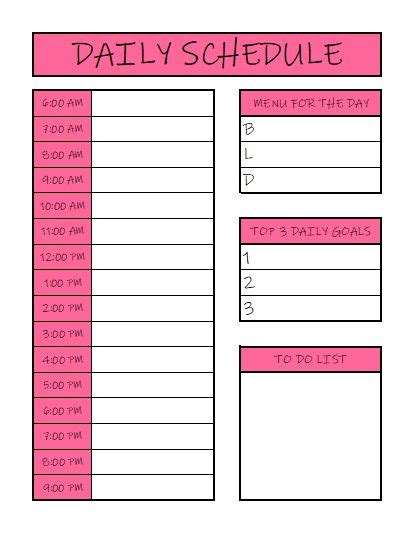 Daily Schedule Organizer Printable 4 Color Options Schedule