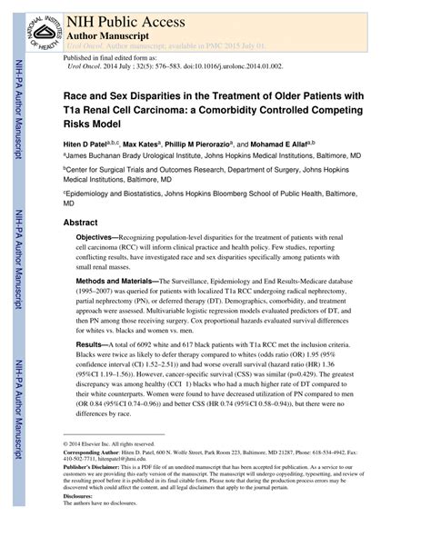 Pdf Race And Sex Disparities In The Treatment Of Older Patients With