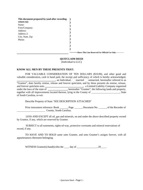 quitclaim deed from individual to llc south carolina form fill out and sign printable pdf