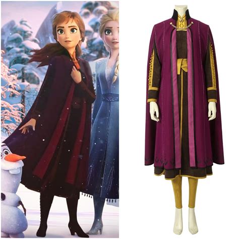 Frozen 2 Princess Anna Cosplay Costume Fancy Dress Outfit With Cloak In