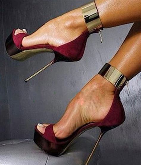 Buy Sexy Mirror Plated Ankle Strap Stiletto High Heels