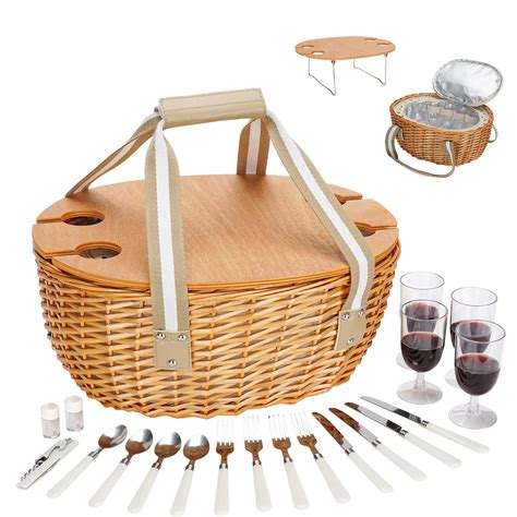 Buy Stboo Picnic Basket For 4 Insulated Wicker Hamper With Folding