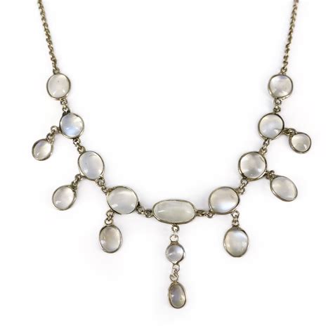 Antique Edwardian Silver Moonstone Festoon Drop Necklace Drop