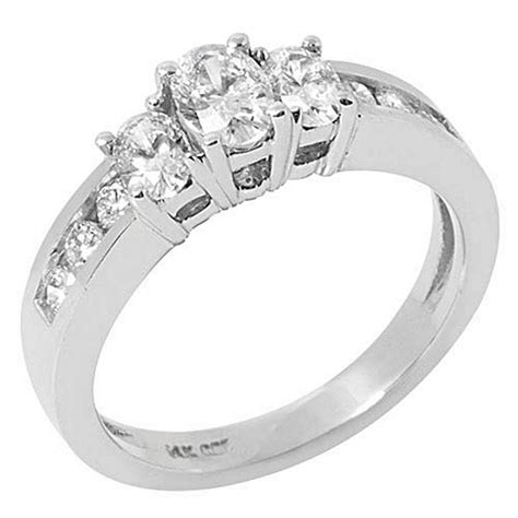 14k White Gold Round And Oval Past Present Future 3 Stone Diamond Ring 1