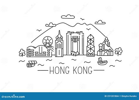 Hong Kong Lineart Illustration Hong Kong Line Drawing Modern Style