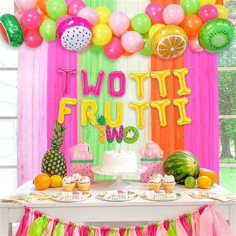 Twotti Frutti Party Backdrop With 54pcs Fruit Balloon Arch Garland Kit