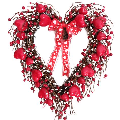 18 Inch Grapevine Red Heart Shape Berries Wreath For Front Door