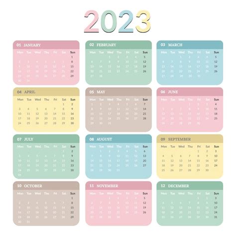Premium Vector Calendar For 2023 Colorful Calendar 2023 Design