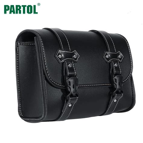 Partol Motorcycle Saddlebag Side Bag Pu Leather Tool Bag Black