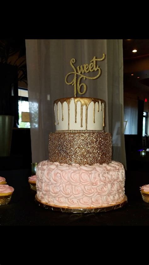 Pink And Gold Sweet 16 Cake 3layercake In 2020 Sweet 16 Birthday Cake Sweet 16 Party