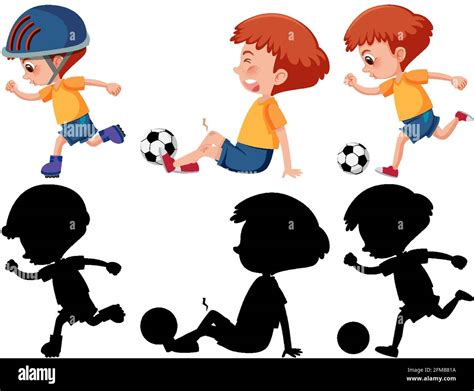 Set Of A Boy Cartoon Character Doing Different Activities With Its