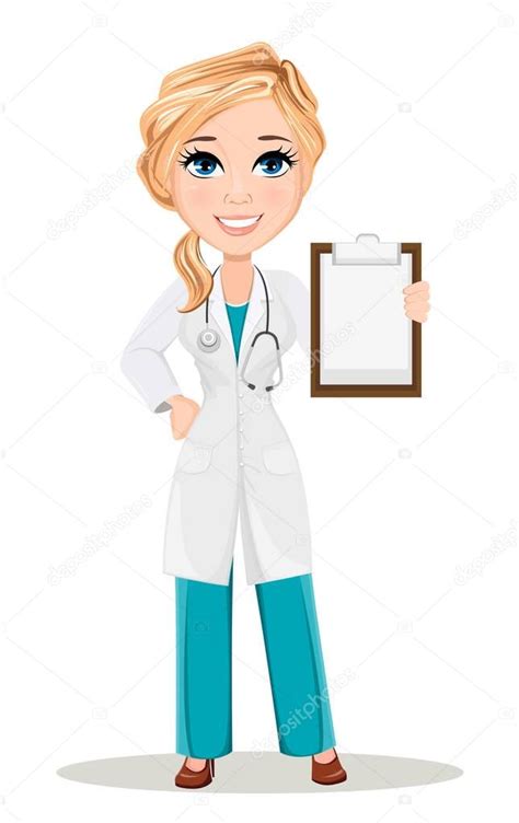Doctora En Bata Médica Con Estetoscopio Lindo Personaje Médico De