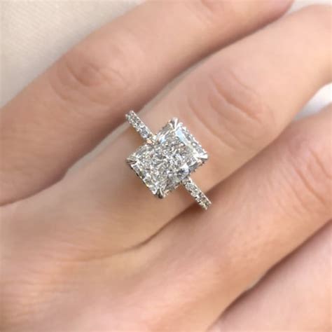 Ct Radiant Cut Diamond Engagement Ring Hidden Halo K Etsy Canada