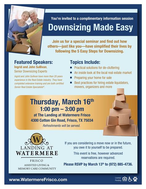 Join Us For A Downsizing Seminar At The Landing At Watermere In Frisco