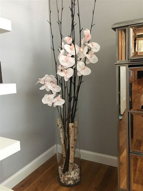 Glass Vase With Birch Branches And Orchids Floor Vase Decor Home