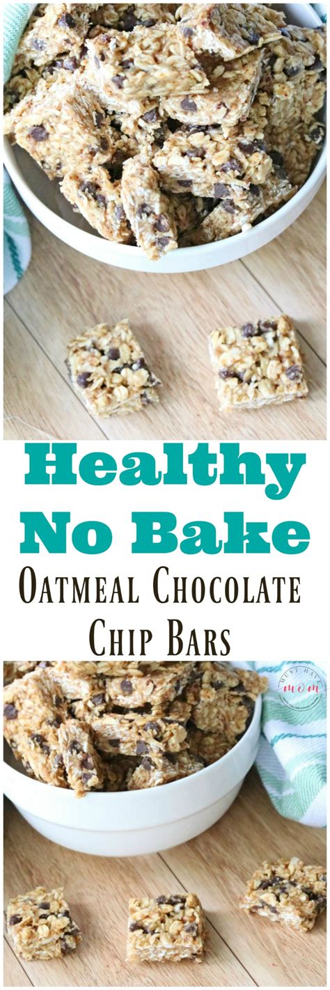 Really easy to make, good for lunch, breakfast, snack or after workout. Healthy Oatmeal Chocolate Chip No Bake Bars - Must Have Mom