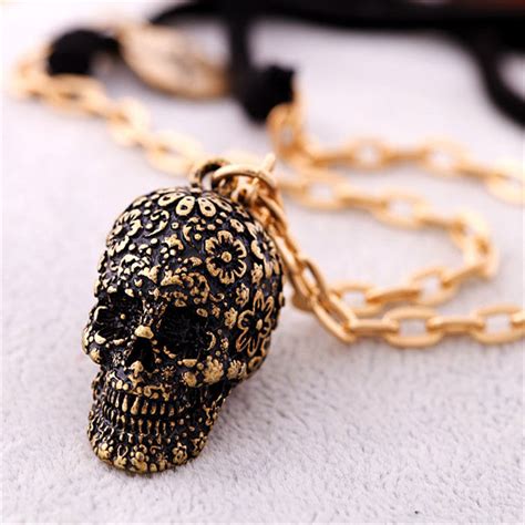 Golden Sugar Skull Necklace Zapps Clothing