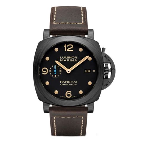 Panerai Mens Luminor 1950 44mm Brown Leather Band Metal Case Automatic