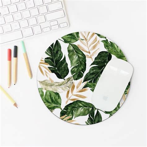 Does she love to travel? Tropical Mouse Pad, Green and Gold Leaves, Glam Office ...