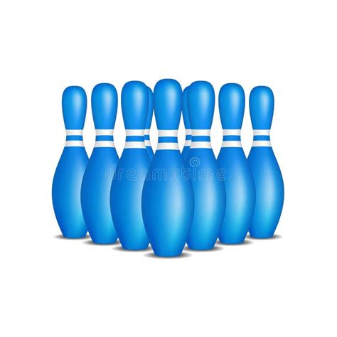 Bowling Pins In Blue Design With White Stripes Standing In Formation