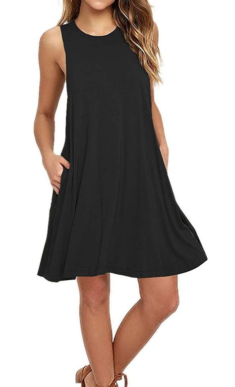 Auselily Womens Sleeveless Pockets Casual Swing T Shirt Dresses At