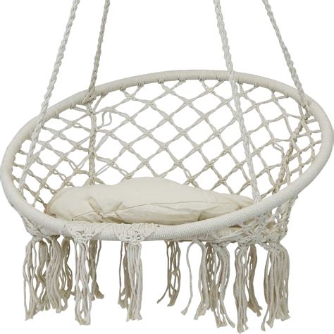 sunnydaze indoor outdoor cotton rope hammock chair bohemian macrame hanging netted swing with