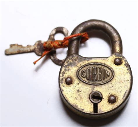 Antique Collectible Corbin Lock Padlock Steel Steampunk W KEY Antique Price Guide Details Page