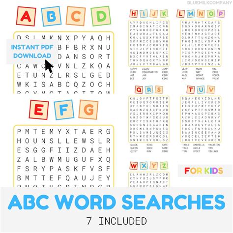 Kids Alphabet Word Searches Educational Kids Activities Etsy